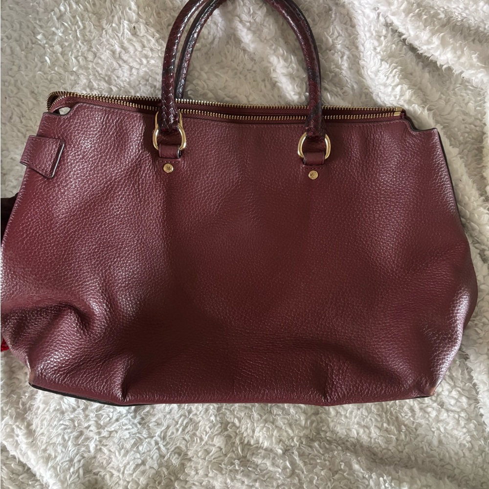 Coach Burgundy Croc-Embossed Leather Satchel with Gold Hardware - Picture 2 of 8